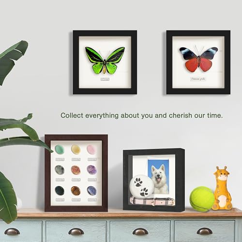 FrameWorks 8x8 Driftwood Wooden Shadow Box Frame – Soft Felt Back, Tempered Glass, and Included Elegant White Ball Push Pins - color: Brown, size: 8"x8"