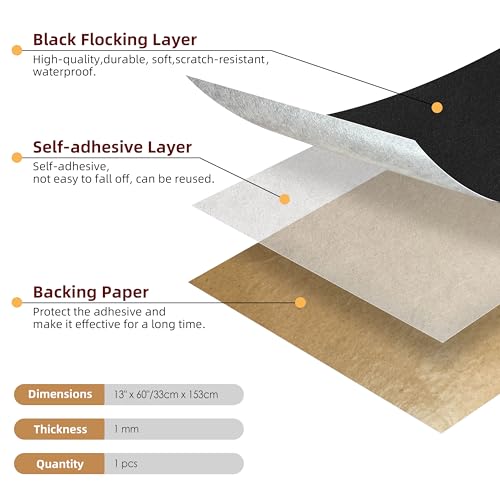 Self Adhesive Felt Sheet - Adhesive Backed Felt for Drawer/Jewelry Box Liner (13" x 60", Black) - color: Black, size: 13"W x 60"L / 1 piece