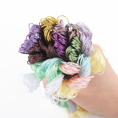24 Skeins Set (12 Colors*2 Skeins) Metallic Embroidery Floss Glittery Metal Effect Shinny Cross Stitch Thread for Hand Embroidery, Sewing and DIY Handmade Artwork (12 Colors*2 Skeins-Set 2) - color: 12 Colors*2 Skeins-Set 2