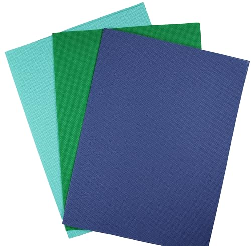KCS 3 pc of 12" x 18" (30cmx45cm) 14CT Counted Cotton Aida Cloth Cross Stitch Fabric (Green+Sea Green+Jeans Blue) - color: Green+sea Green+jeans Blue