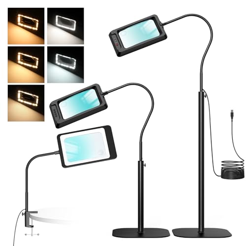 MoKo 10X Floor Magnifying Glass with Light and Stand, Real Glass Lens - color: Black