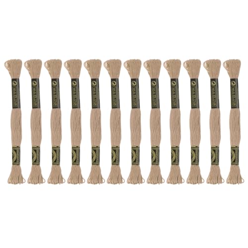 HARFINGTON 12 Skeins Embroidery Floss 8m Each Egyptian Long Fiber Cotton Cross Stitch Thread 26S/2x6 for Embroidery Projects Bracelet, Light Khaki - color: Light Khaki