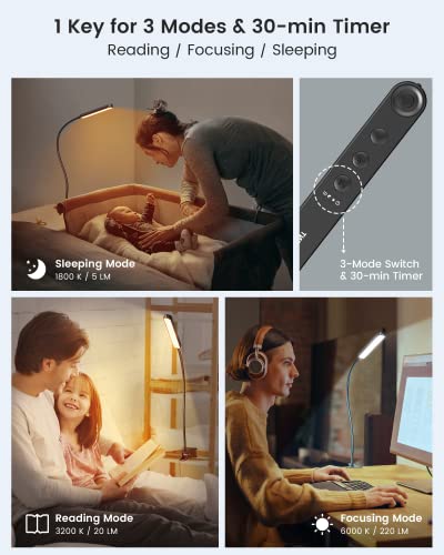 Glocusent Clip On Lamp, 5 Color & 5 Brightness - color: Black