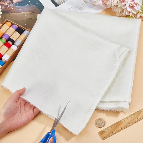 MAYJOYDIY White Poly Cotton Broadcloth Fabric 59×39inch Inside Silver Wires Plain Solid Color Linen Fabric Garments Crafts Accessories for Table Cloth Embroidery Backing Quilting Sewing