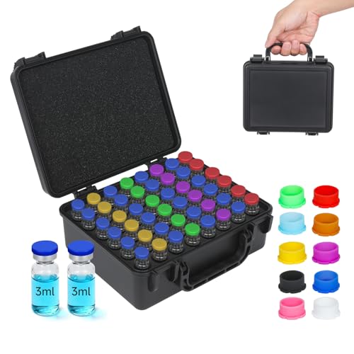 Peptide Case | Peptides Vials Case, Vial Storage+Vial Caps (3ml - 48Slots) - color: 48-shots×3ml + 10 Vial Caps (Black)