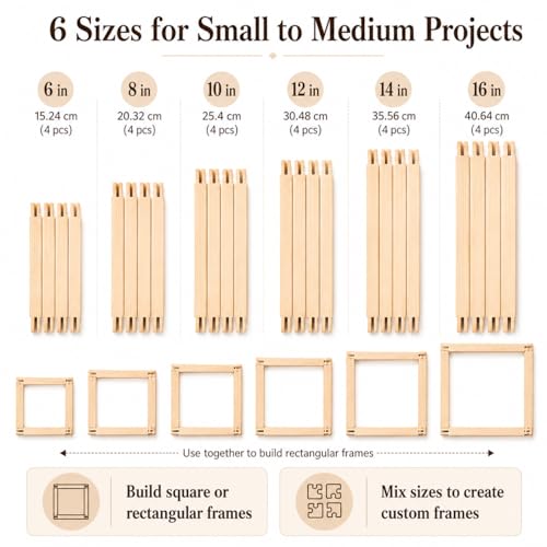 Qarrazwyi Needlepoint Stretcher Bars Kit, 24 Pcs Wooden Stretcher Bars for Needlework, 6 Sizes for Cross Stitch & Embroidery Canvas, 100 Tacks, Keeps Canvas Flat, Storage Bag