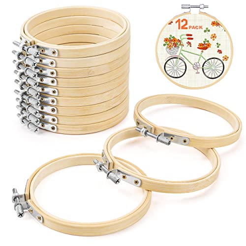 GIEMSON Embroidery Hoop 4 Inch 12 Pieces Small Embroidery Hoops Bamboo Circle Cross Stitch Hoop for Embroidery Art Craft Sewing - size: 4 inch