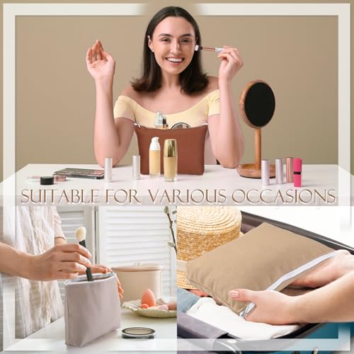Reginary 10 Pcs Canvas Makeup Bags Bulk Blank Cosmetic Bags,Brown - color: Brown