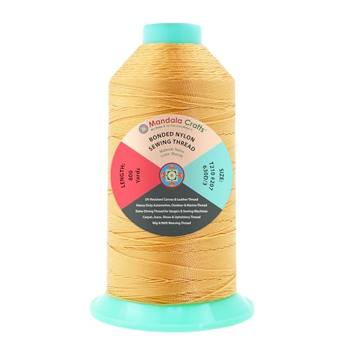 Mandala Crafts Size 207 630D T210 Blonde Bonded Nylon Thread, 800 YDs - color: Blonde, size: T210 #207 630D/3 800 Yards