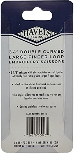Havel's Double Curved Embroidery Scissors 3.5-Inch Large Finger Loop, Acrylic, Multicoloured