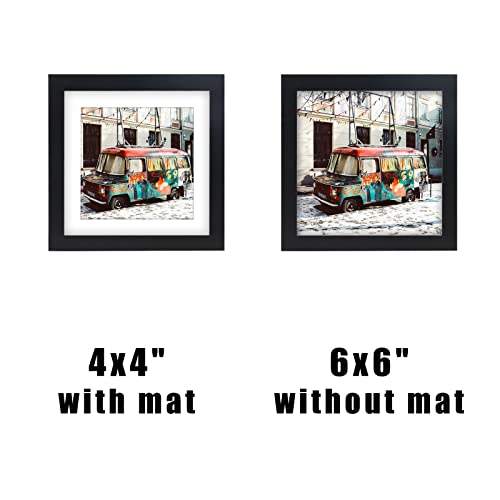 6x6 Black Picture Frames Square Classic Natural Wood 6 Pack for Wall Mounting and Tabletop Display - color: Black, size: 6x6