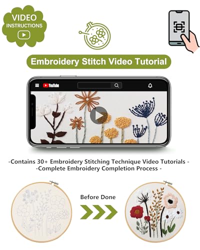 Santune 3 Sets Embroidery Kit,Cross Stitch Kits for Beginners,Needlepoint Kits for Adults with Easy Floral Pattern Hand Crafts,Hoop,Needle,Mothers Day Gifts - color: Flower Series