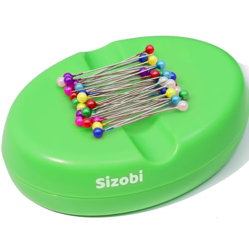 Sizobi Magnetic Pin Holder, 2.8" x 4", 130-Piece, Green (for Sewing, Quilting Pins, Nails, Screws, Hair Pins, Paper Clips) - color: Green