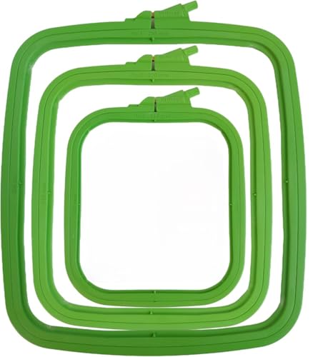 Nurge Square Embroidery Hoop - Plastic Cross Stitch Frame for Needlepoint & Embroidery - Adjustable Craft Hoop - Green - Set of 3 - color: Green, size: Multiple Sizes (Set of 3)
