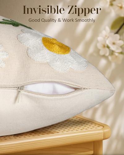 Embroidered Lumbar Pillow Cover 20x12 Inch, Flower Bee - color: Flower Bee, size: 20" x 12" (Pack of 1)