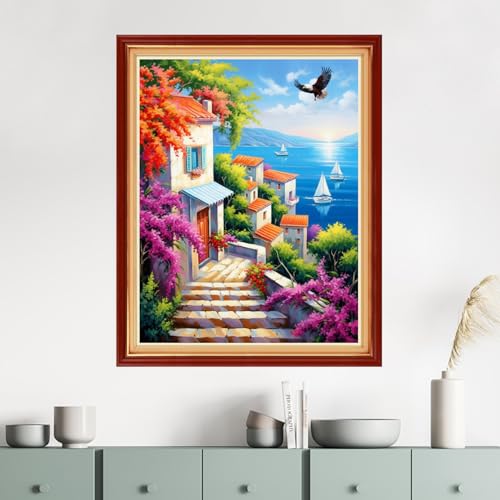 Dimensean Stamped Cross Stitch Kits Full Range of Embroidery Patterns Starter Kits for Beginners Adult DIY Cross Stitches Needlepoint Kits 11CT-Seaside Scenery 16x20 inch - color: Craftpattern24