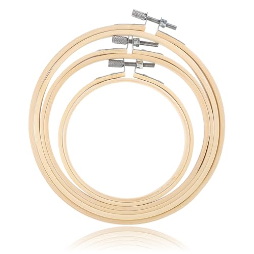 Bewudy 3 Pieces Embroidery Hoops, 4/5/6 inch Round Embroidery Hoops, Round Bamboo Cross Stitch Hoop Adjustable Stitch Hoop for Embroideries Cross Sew Art Craft Sewing