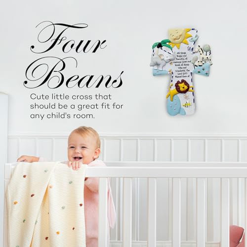 FOUR BEANS Noahs Ark Wall Cross, Perfect Baptism, Christening, Shower Gifts, 7 Inches