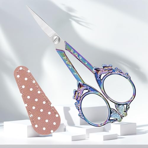 Retro Embroidery Sewing Scissors with Case Small Size Crafting Cross Stitch Accessory - size: 4.5 Inch, style: Style CC1702F