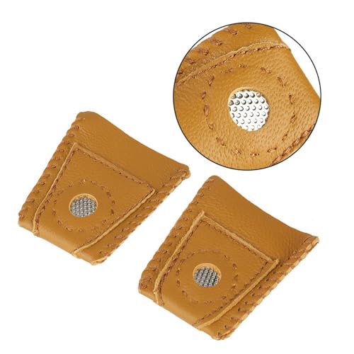 Genuine Leather Thimbles for Hand Sewing, 2 Pack Large Metal Tip Finger Protectors for Quilting, Embroidery, Needlework and Crafting Tools