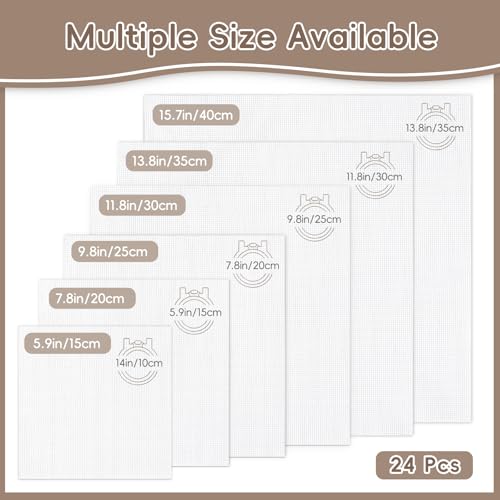 24Pcs Aida Cloth 14 Count, 6 Sizes White Cross Stitch Fabric for DIY Craft Embroidery (5.9 to 15.7 inch), Precut Aida Cloth Needlepoint Canvas for Embroidery Beginner, Needlework & Home Decor