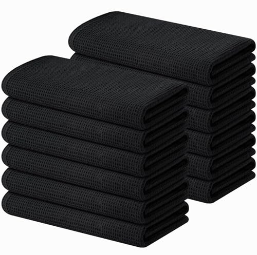 Homaxy 100% Cotton Waffle Weave Kitchen Towels, 12 Pack, Black - color: Black, size: 16 x 26 - 12 Pack