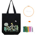Canvas Tote Bag Embroidery Kit, Embroidery Kit for Beginners Adults, Embroidery Starter kit with Flower Pattern, Canvas Bag Cross Stitch Kits, Cross Stitch Kit with Hoops, Color Threads and Tool - color: Black Green