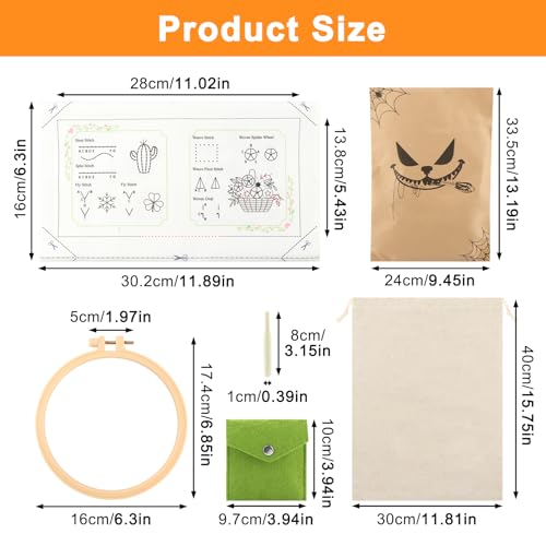 Beginner Embroidery Stitch Book Kit with Fabric Pages, 32 Essential Stitches, All-in-One Hand Embroidery Book for Adults & DIY Craft Lovers, with sewing kit, Needles & Tools, Drawstring Bag
