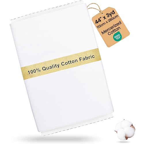 Craftido-19 Options-100% Cotton Fabric by The Yard in Solid Color 44”Wide by 3yd (9 ft) -Medium Weight 5.2 oz-Soft Cotton for Quilting, Sewing, Crafts, Binding, Backing and Lining - White - color: White