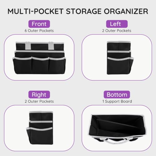 Craft Organizer Tote Bag, Art Supply Storage Bag for Art Supplies - color: Black & Gray (6.5"D x 13"W x 8.5"H)