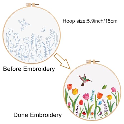 Louise Maelys Embroidery Kit for Beginners Tulip Flower Canvas Makeup Bag - color: Tulip Flower