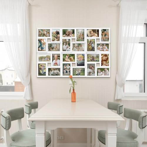 J.M.Deco Collage Picture Frames for Wall 24 Slots, Large Photo Frame Gallery Puzzle Collage Wall Hanging for 4 x 6 Photo, Christmas Gift for Family or Friends - Pure White - color: White, size: 24 Opening