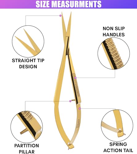 Cross Edge 5 Inch Straight Tip Spring Scissors, Gold - color: Cec-ss-02