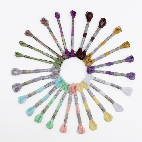 24 Skeins Set (12 Colors*2 Skeins) Metallic Embroidery Floss Glittery Metal Effect Shinny Cross Stitch Thread for Hand Embroidery, Sewing and DIY Handmade Artwork (12 Colors*2 Skeins-Set 2) - color: 12 Colors*2 Skeins-Set 2