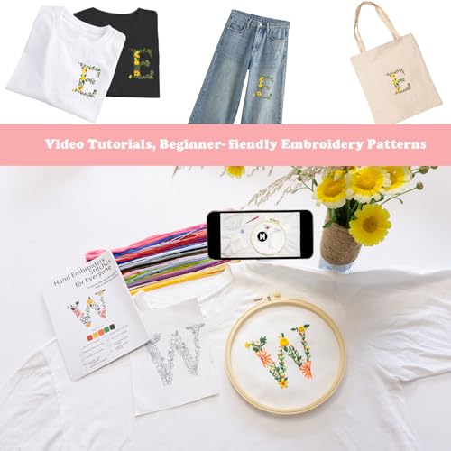 Topapfo Alphabet Letter E Stick and Stitch Embroidery Stabilizers Name Embroidery Kit for Beginners Adults Floral Embroidery Pattern Stencils Templates Needlepoint Crafts - color: E1