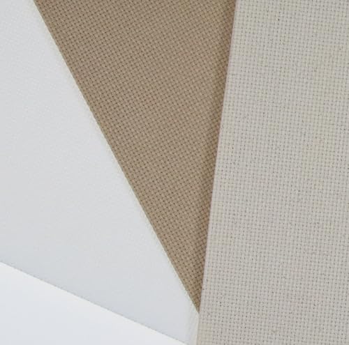 KCS 3 pc of 12" x 18"(30cmx45cm) 16CT Counted Cotton Aida Cloth Cross Stitch Fabric (White+Oatmeal+Khaki) - color: White+oatmeal+khaki