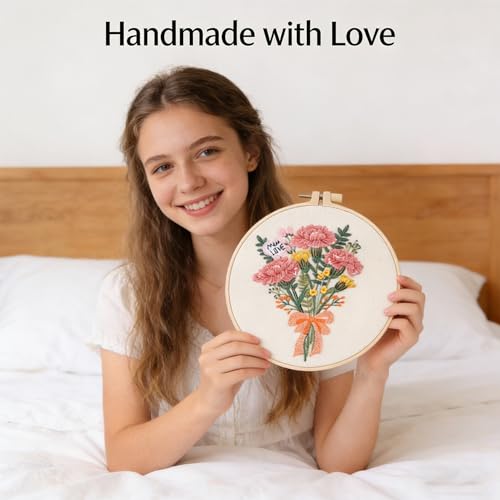 BoAn Carnation Embroidery Kit for Adults, Floral DIY Cross Stitch Starter - color: muqinjie-3