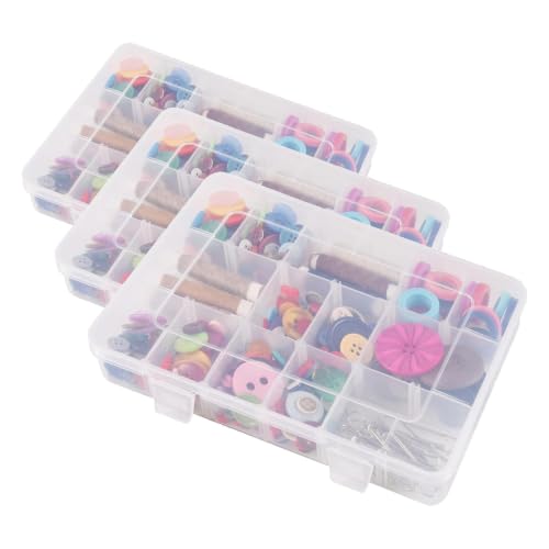 Exptolii 18 Grids Plastic Organizer Box with Dividers, Clear Compartment Container Storage for Beads Crafts Jewelry Fishing Tackles, Size 7.9 x 6.2 x 1.2 in (Pack of 3) - size: 1x 18 Grids (Pack of 3)