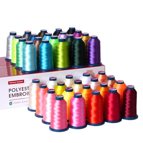Poolin Embroidery Machine Thread Richword Selected 40 Colors 40WT (108D/2) Polyester Thread Kit Each Cone 4000M (4374Y) - color: 40 COLORS