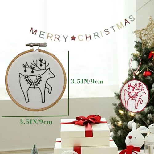 liqiaofang Jolly and Bright Hand Embroidery Christmas Ornaments Kit with DIY Material Package for Beginners Adults, Christmas 3D Novice Embroidery Needlepoint Starter Kit (A)
