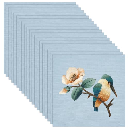 BENECREAT 20 Sheets Linen Embroidery Fabric, 9.8x9.8 Inch Square Stitch Embroidery Cloth, Aqua Needlework Fabric for Garments Embroidery Cloth - color: Aqua
