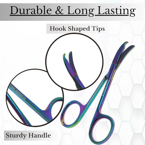 Small Scissors all Purpose, Sharp Mini Detail Craft Shears with Precision Angled One Hook Tip Design, Ideal for Thread Cutting, Sewing, Knitting, Embroidery, Stainless Steel Snips (Multicolor - 3.5") - color: Multicolor - 3.5"