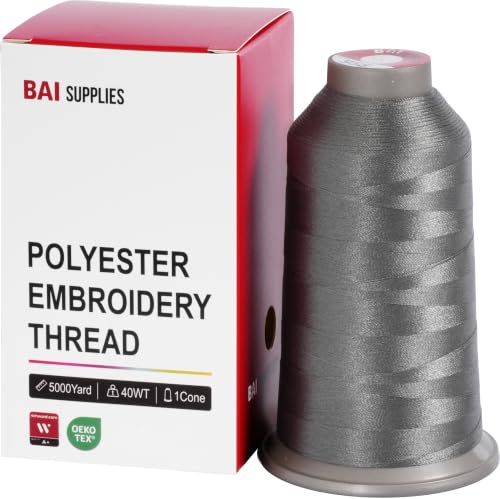 BAI Polyester Embroidery Machine Thread 5000 Yards Dark Silver Gray+958 - color: Dark Silver Gray+958