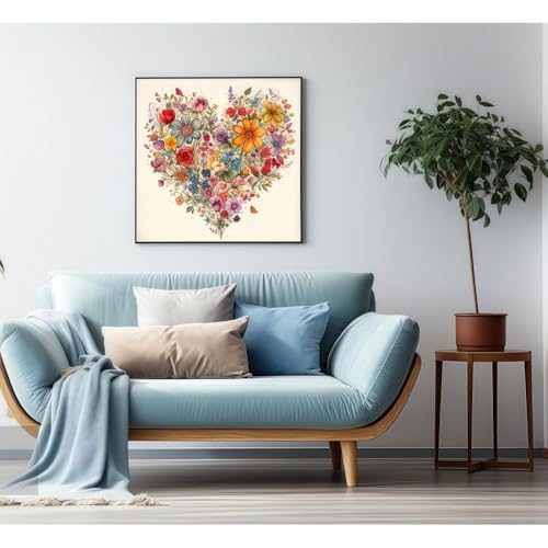 niurenmaoyi Stamped Cross Stitch Kits for Beginners,Counted Embroidery Craft Kits for Adults,Needlepoint Kits for Adults,Heart Flower Wall Art 13.8X13.8In - color: Cross Stitch Kits0111-03