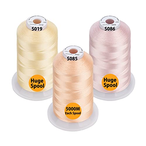Simthread - 33 Selections - Various Assorted Color Packs of Polyester Embroidery Machine Thread Huge Spool 5500Y for All Sewing Embroidery Machines - 3 Flesh Colors - color: 3 Flesh Colors