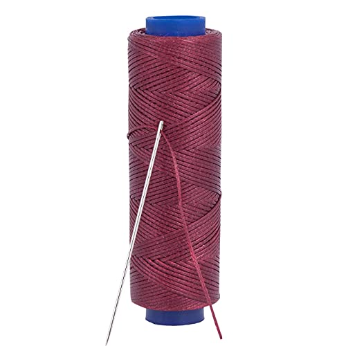 Waxed Thread, Strong Thread for Leather, Upholstery, Shoe, Bag, incl. Needle (Colour: Bordeaux) - color: Bordeaux
