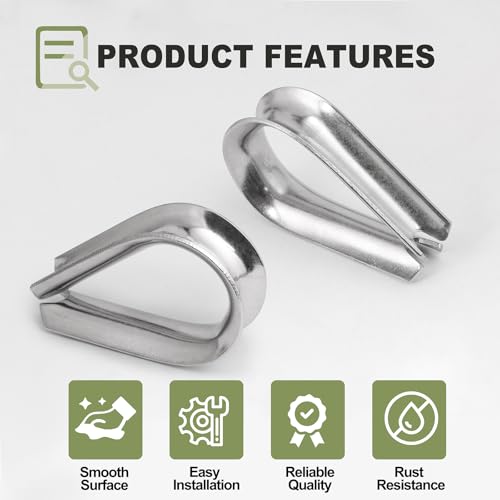 M12 Wire Rope Thimble, 304 Stainless Steel Thimble for 7/16-1/2 Inch Diameter Wire Rope, 4 Pieces - size: M12