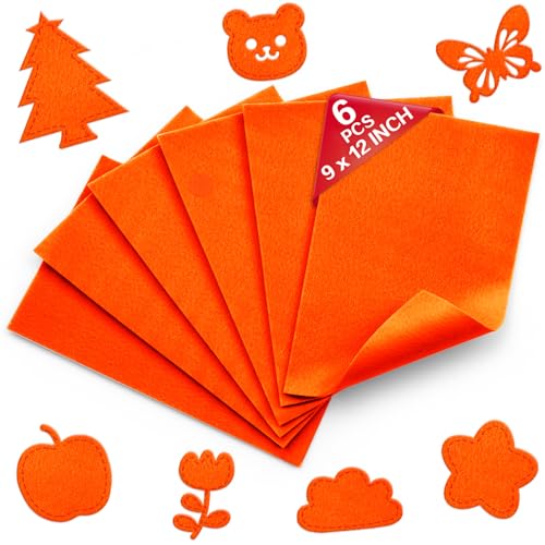Orange Soft Felt Sheets for Crafts, 9" x 12", 1.6mm Thick, 6 Pcs - color: Orange