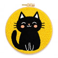 Punch Needle Kit for Beginners, DIY Black Cat Craft with Embroidery Hoop