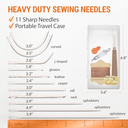 VONEEDL Upholstery Repair Kit: Waxed Sewing Thread (Brown Color) & Heavy Duty Needles (11 PCS) for Leather, Canvas & Quilting Thread - color: Brown